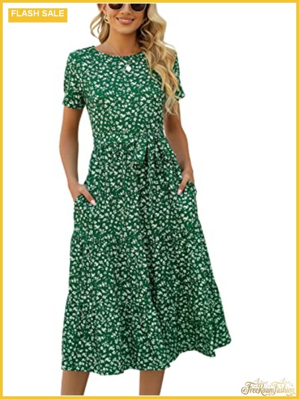 Lyrur Women's Summer Casual Short Sleeve Modest Teacher Church Midi Dress